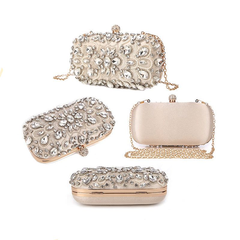 Crystal Beaded Evening Clutch Bag Wedding Party Prom Purse Champagne