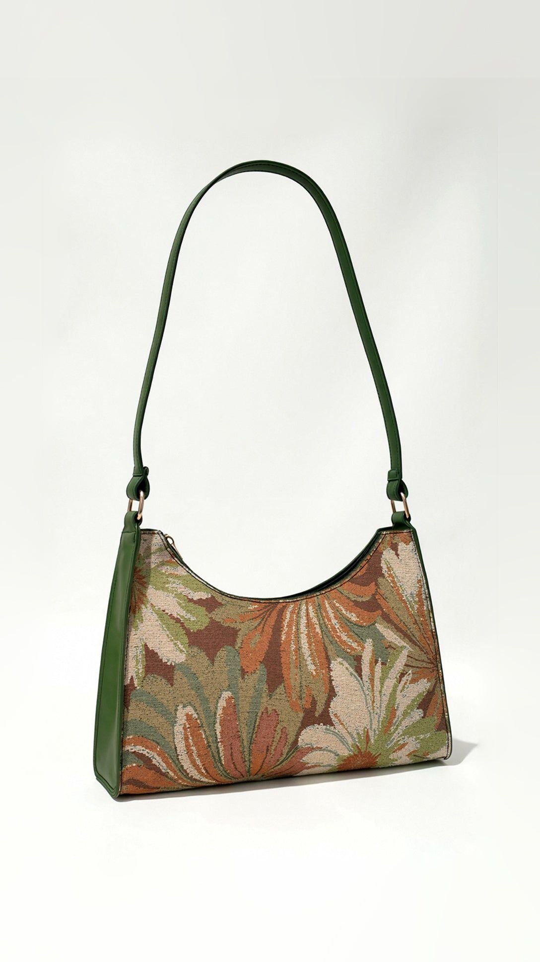 Floral Tapestry Shoulder Bag, Vintage Style, Lightweight, Zipper Closure