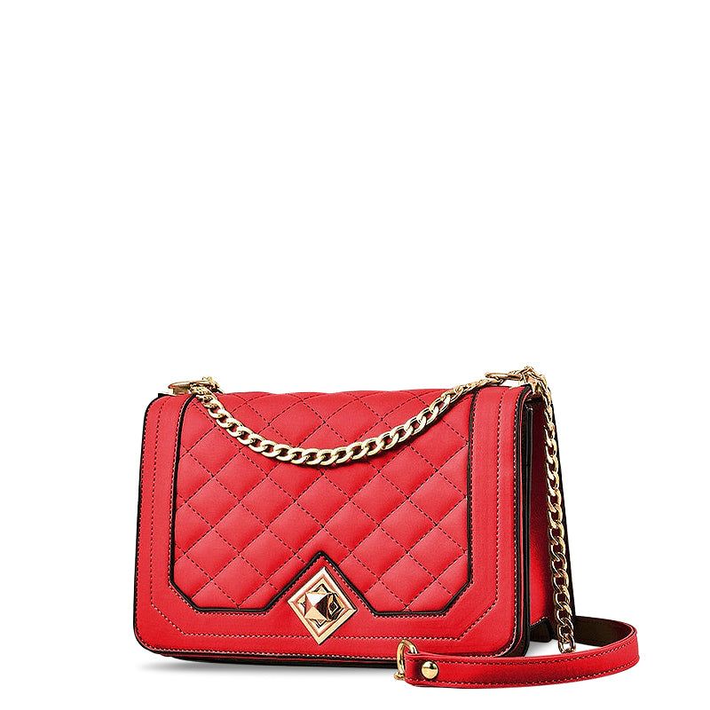 Quilted Chain Shoulder Bag - Designer Crossbody Purse with Adjustable Strap - Available in Multiple Colors