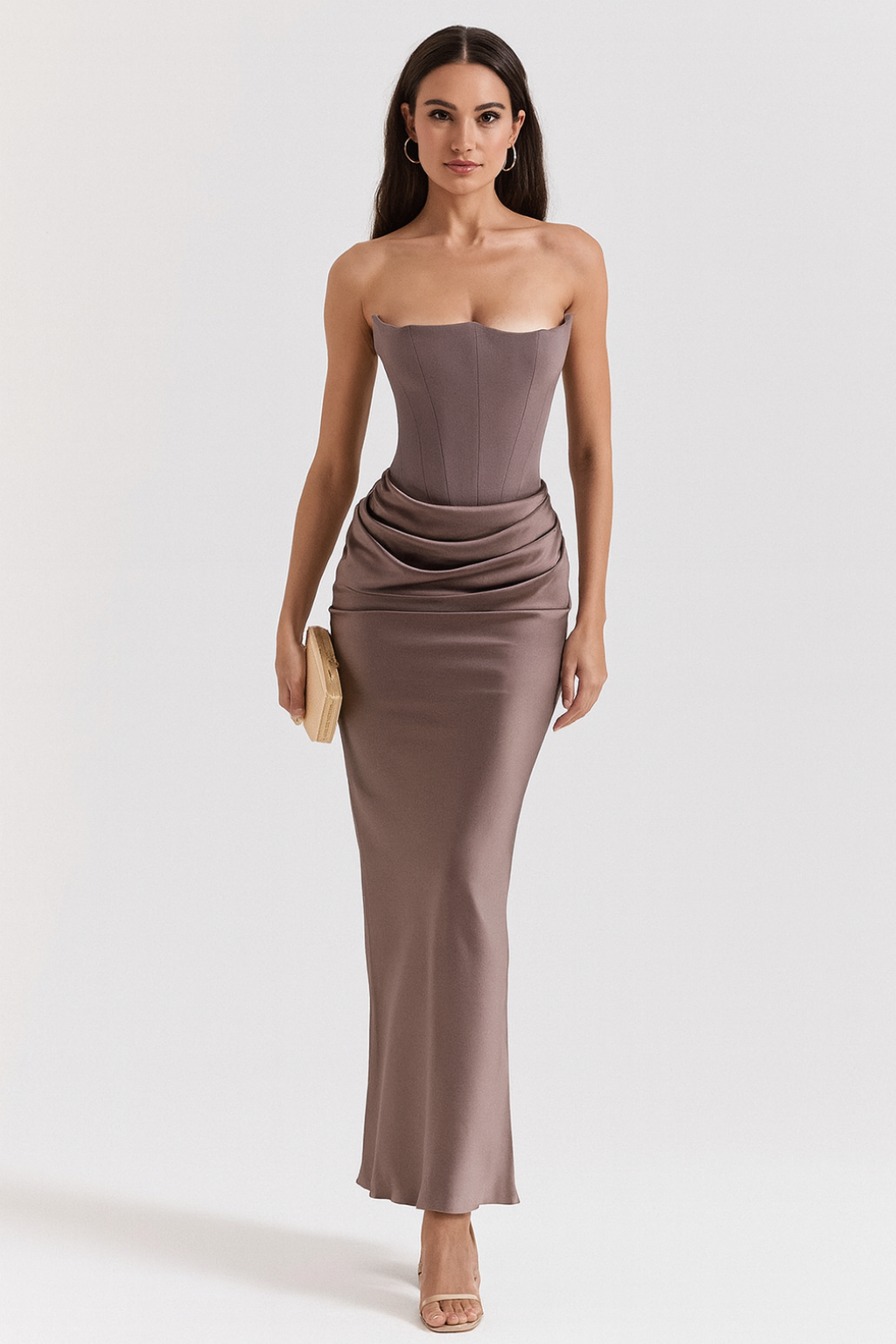 Strapless Corset Maxi Dress - Satin Formal Evening Gown - Elegant Party Dress