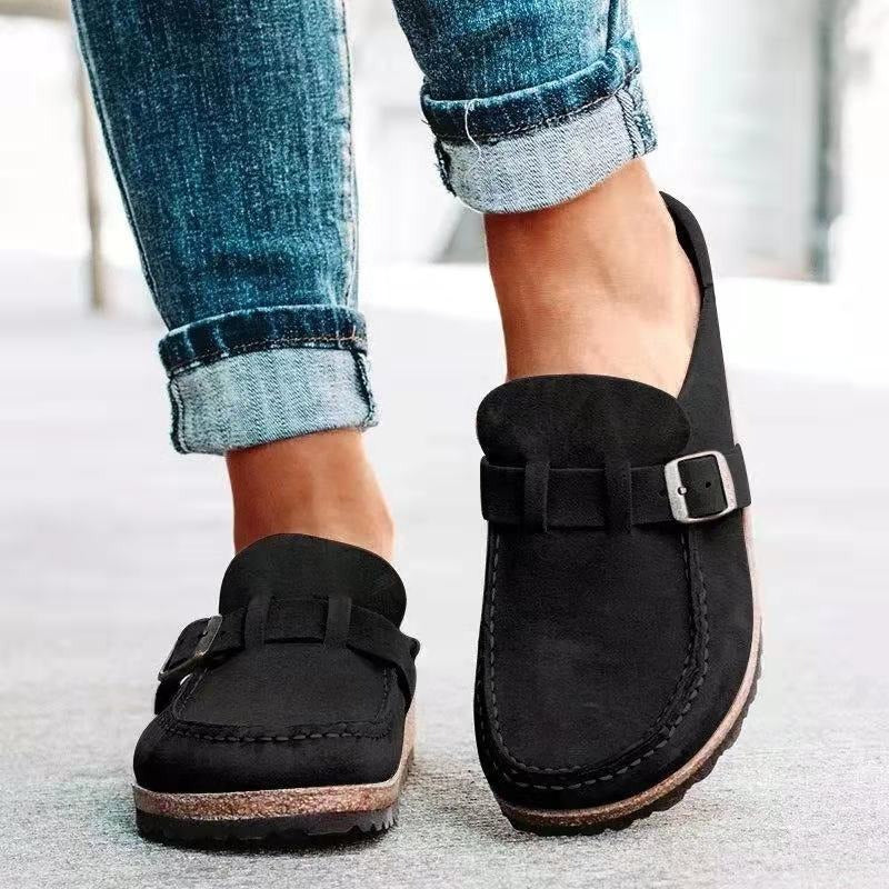 Women's Suede Slip-On Loafers with Buckle - Multiple Colors, Comfortable Fit