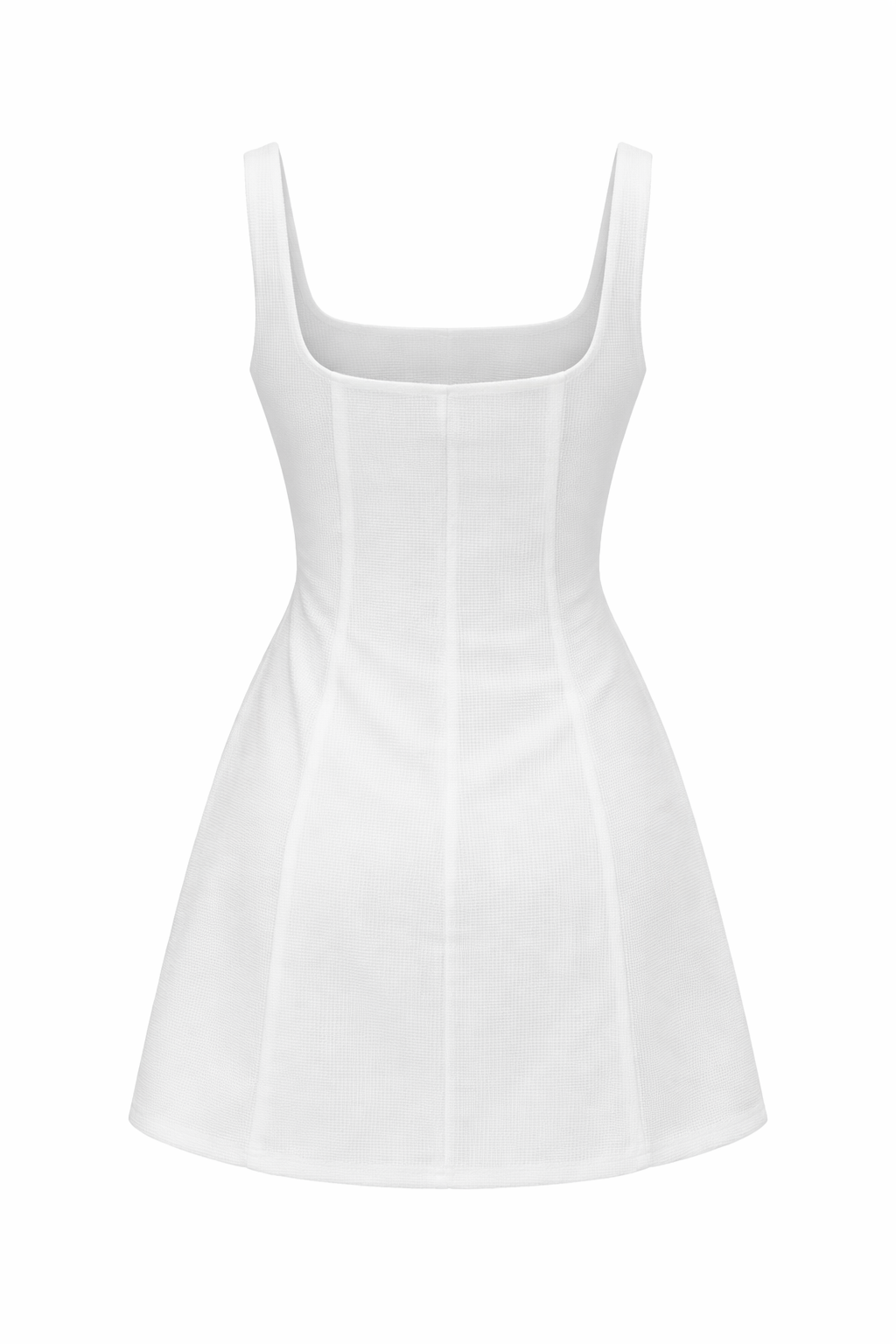 Luna Square-Neck Backless Mini Dress – White Textured A-Line