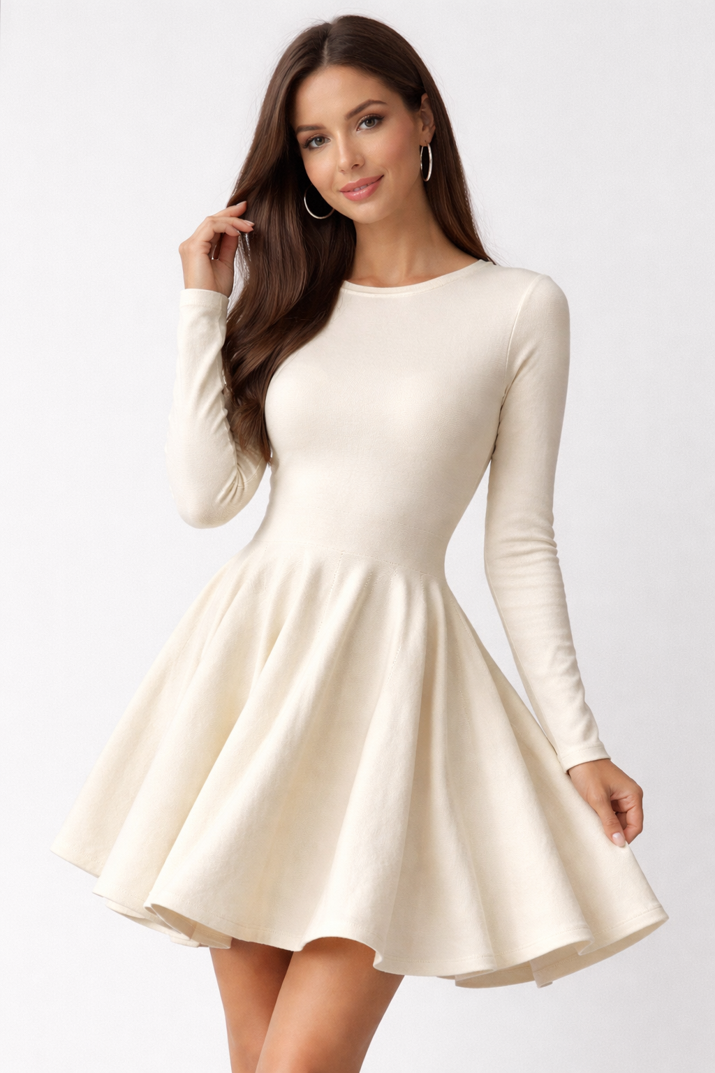Jesolice Ivory Long-Sleeve Fit & Flare Skater Dress