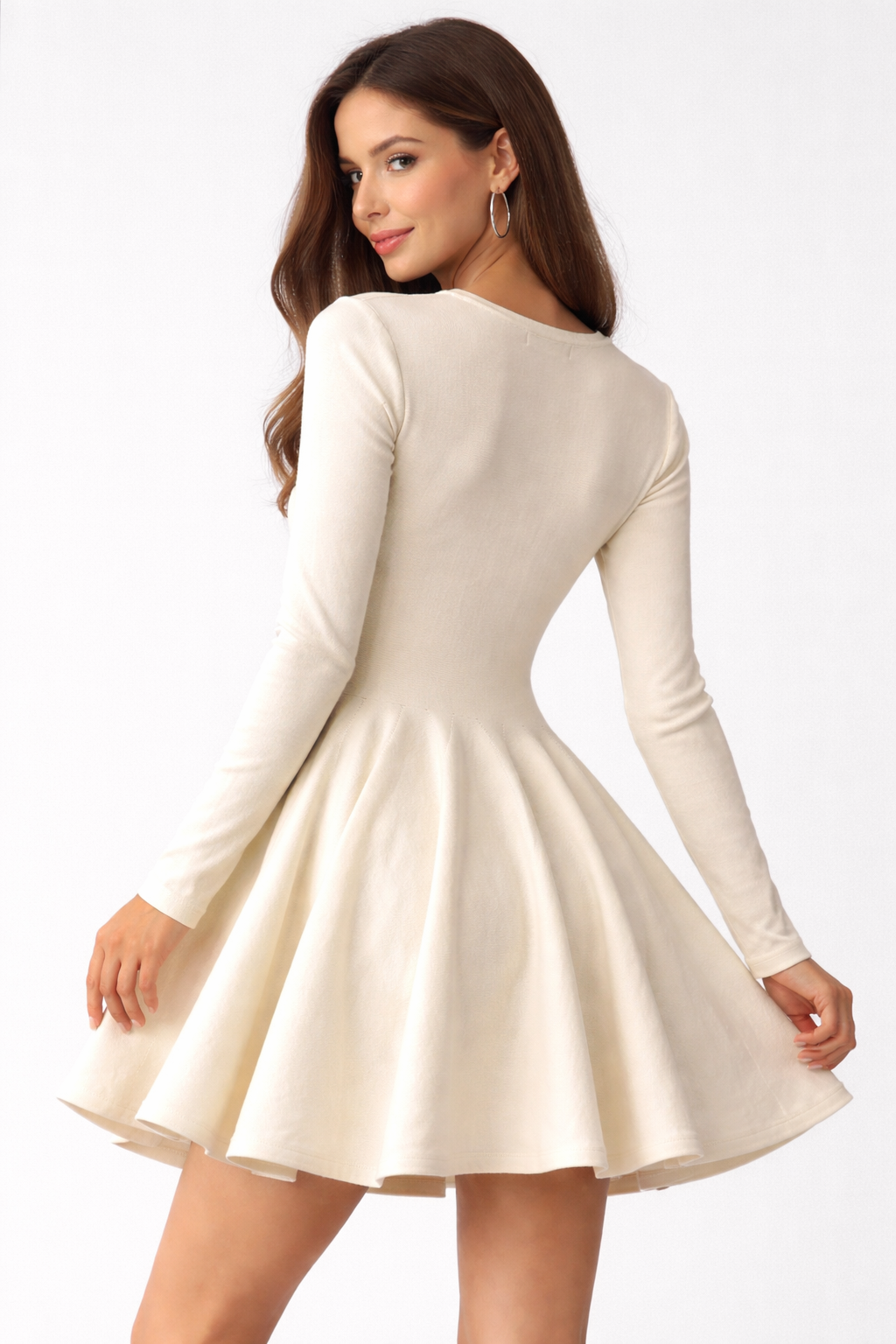 Jesolice Ivory Long-Sleeve Fit & Flare Skater Dress