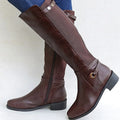 Women's Knee-High Leather Riding Boots - Black & Brown, Comfortable Fit
