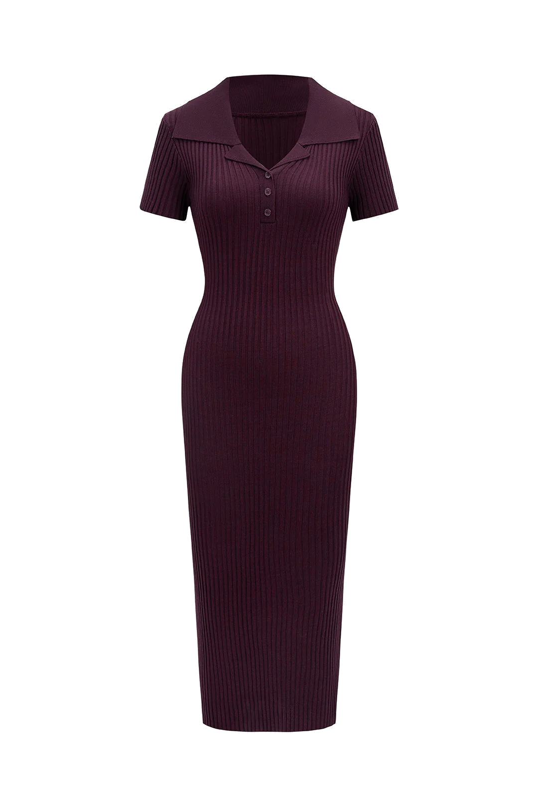 Jesolice Burgundy Ribbed Polo Collar Midi Dress