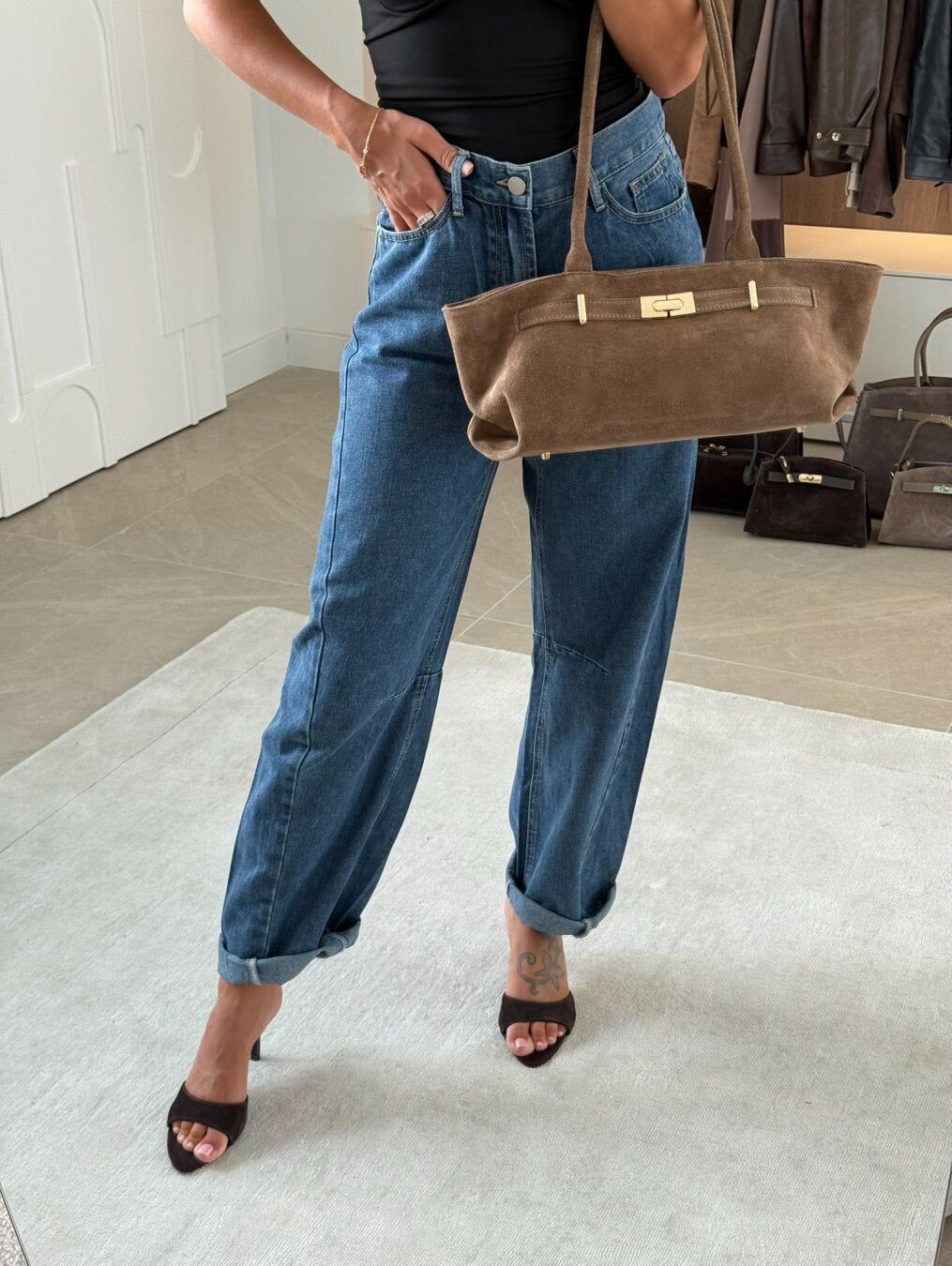 High-Waisted Balloon Jeans Women's Relaxed Fit Blue Denim