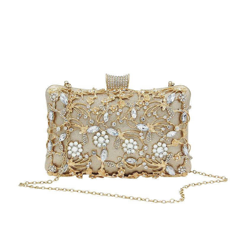 Floral Evening Clutch Bag Rhinestone Beaded Party Purse Bridal Wedding Prom Handbag